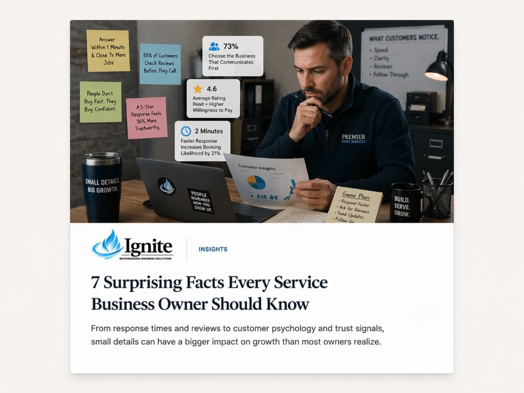 Service business owner reviewing customer response insights and communication data